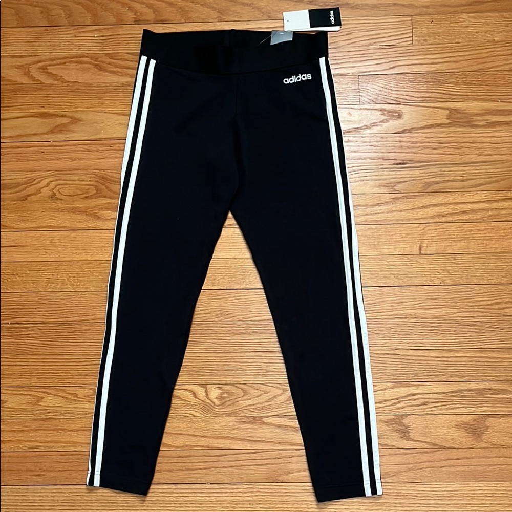 Adidas women’s Black Leggings with White Stripes